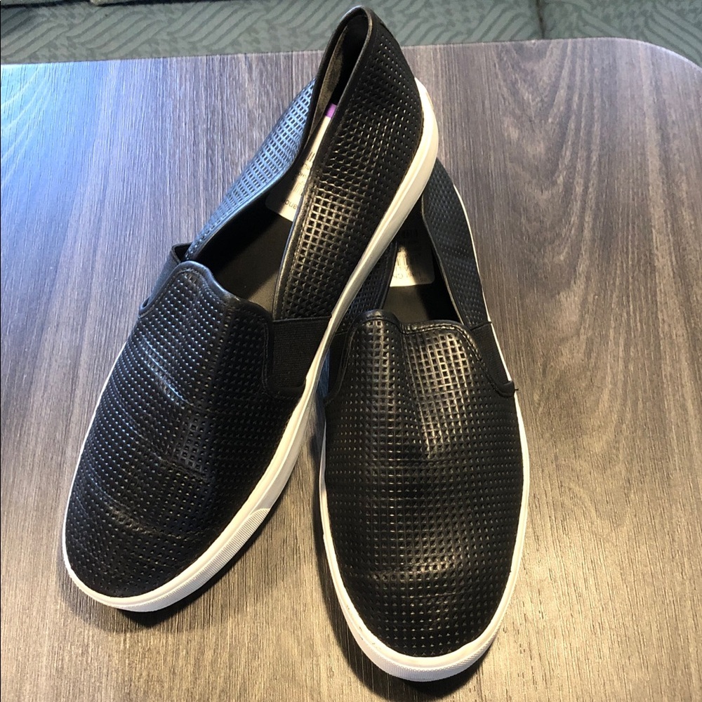 Vince Black Perforated Leather Slip-On Sneakers